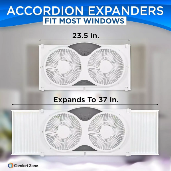 Comfort Zone Living Comfort 9" Smart Wi-Fi Reversible Twin Window Fan, 3 Speeds - Image 4
