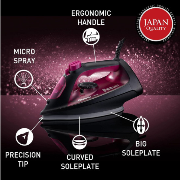 2400W Steam Iron Compact Iron with Non-Stick Stainless Steel Soleplate, PINK