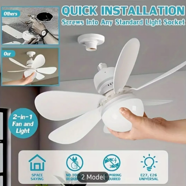 Smart Ceiling Fan LED Light 6 Blades 3 Speeds 40W Plug Into Ceiling Socket