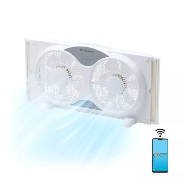 Comfort Zone Living Comfort 9" Smart Wi-Fi Reversible Twin Window Fan, 3 Speeds - Image 5