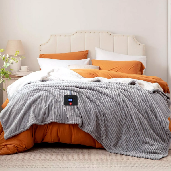 Westinghouse 62x84" Twin Electric Blanket Ultra Soft Silky Flannel In Light Grey - Image 2