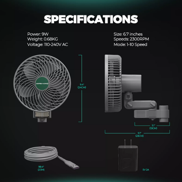 MARS HYDRO Upgraded 6"Oscillating Smart Clip on Fan w/EC Motor, Adjustable Tilt - Image 7