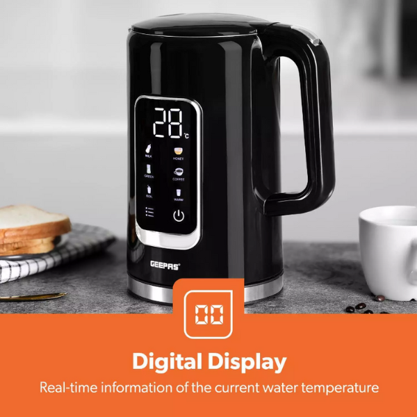 GEEPAS Digital Electric Kettle Cordless Jug Kettle Keep Warm 2200W 1.7L Black - Image 8