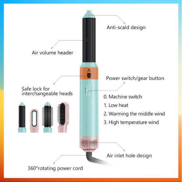 New Hair Dryer Multi Hair Styler 5 In 1 Curling Iron Hair - Image 6