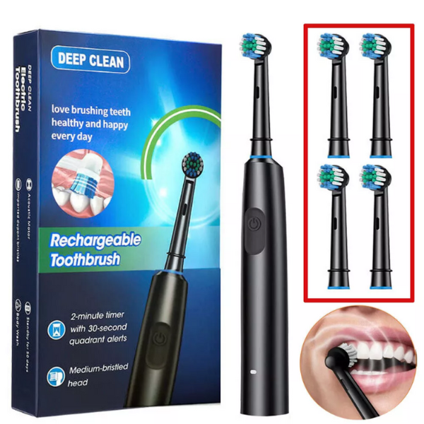 Toothbrush Electric Rechargeable Pro Rotating Brush W/ 4 Heads Timer Modes - Image 8