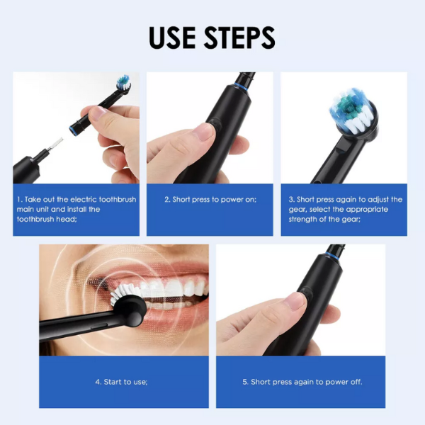 Toothbrush Electric Rechargeable Pro Rotating Brush W/ 4 Heads Timer Modes - Image 5