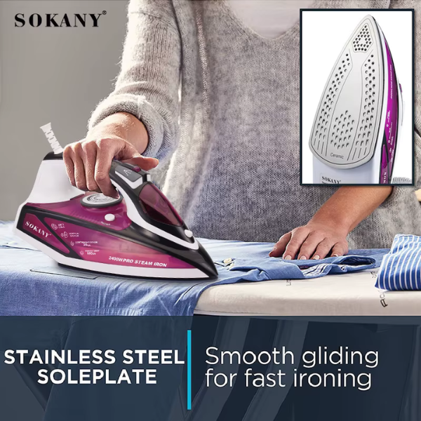 2400W Steam Iron Compact Iron with Non-Stick Stainless Steel Soleplate, PINK - Image 2